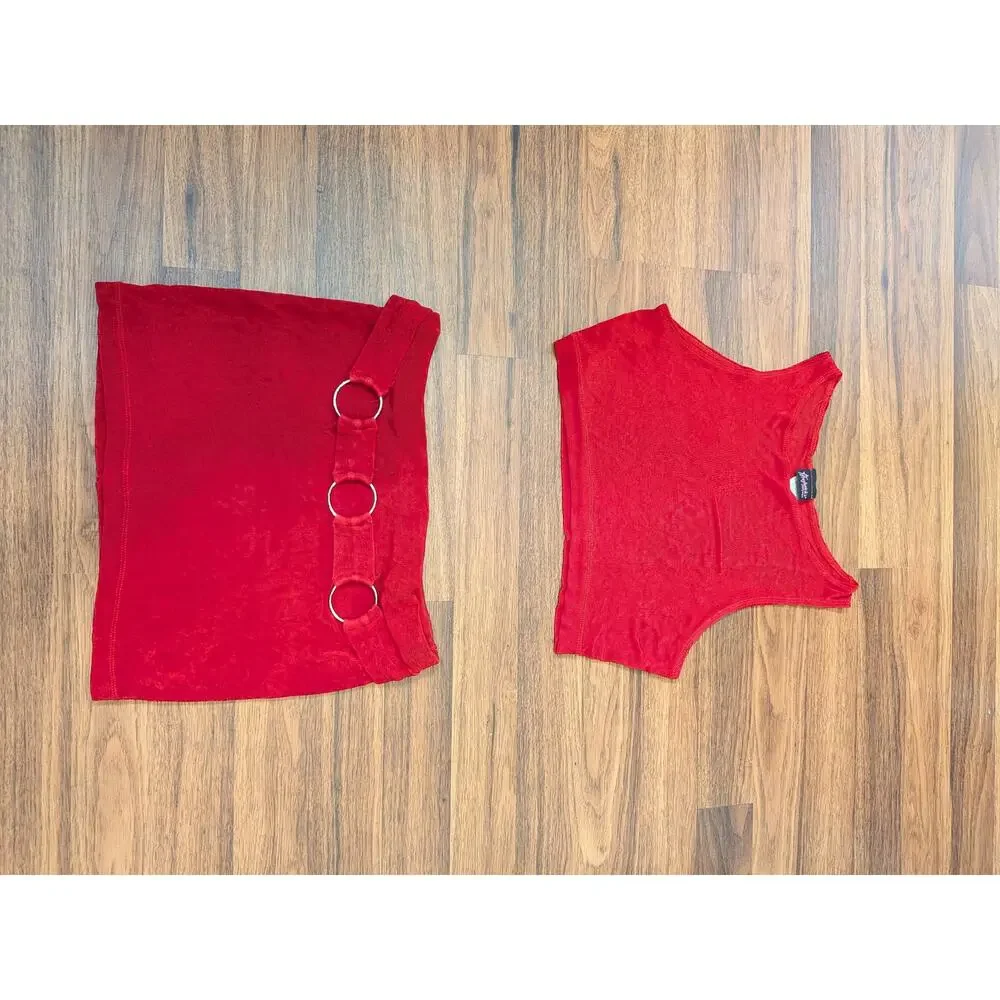 Vintage Y2K Frederick’s of Hollywood Red Two Piece Mini Skirt Set Size S/M - Picture 3 of 11